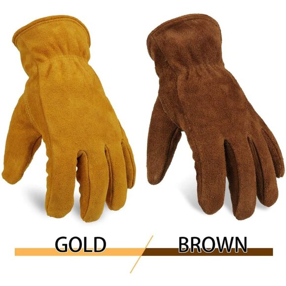 Brown Winter Thermal Leather Work Gloves with Thick Imitation Lambswool Lining - Picture 7 of 9
